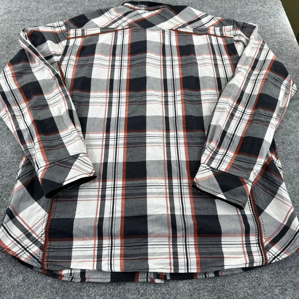 BKE‎ Snap Front Shirt Men XXL Western Plaid Cotton Athletic Fit Black Orange L/S